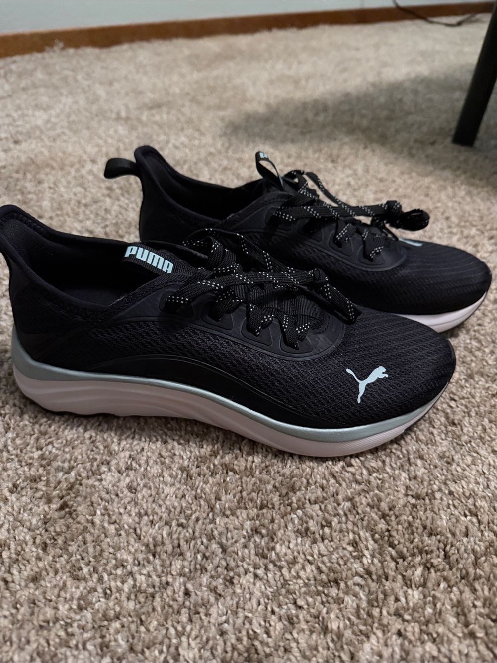 Puma Black Athletic Running Sneakers with Light Blue Accents Softfoam
